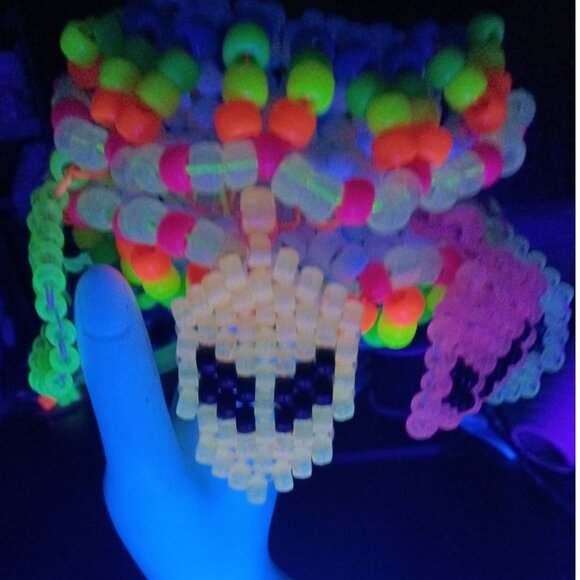 Rainbow Glow-n-Dark Alien Faces Rotating Around Rainbow UFO Cuff EDM Handmade - Picture 5 of 7